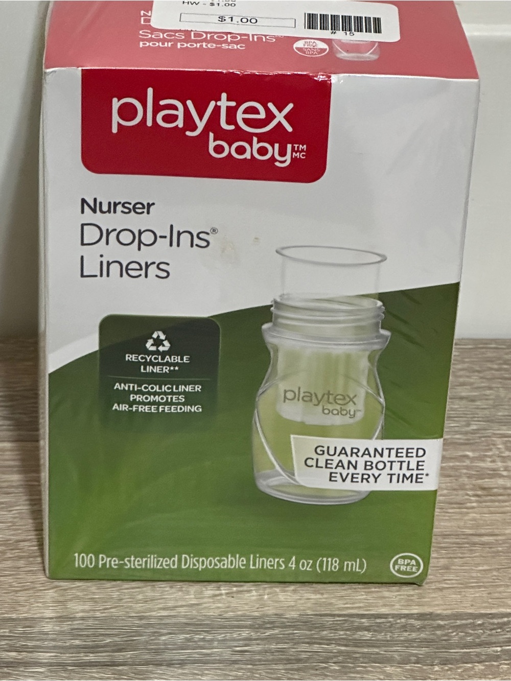 Playtex Baby Nurser Drop-Ins 4oz Bottles, 100 Liners New/Sealed